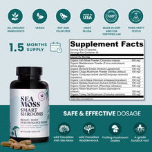 Load image into Gallery viewer, HAPPY FOX Irish Sea Moss Capsules &amp; Mushroom Complex - Organic Seamoss with Adaptogens for Brain Health, 1500mg, 90 Vegan Capsules, Organic Mushroom Supplement
