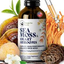Load image into Gallery viewer, HAPPY FOX Irish Sea Moss Capsules &amp; Mushroom Complex - Organic Seamoss with Adaptogens for Brain Health, 1500mg, 90 Vegan Capsules, Organic Mushroom Supplement

