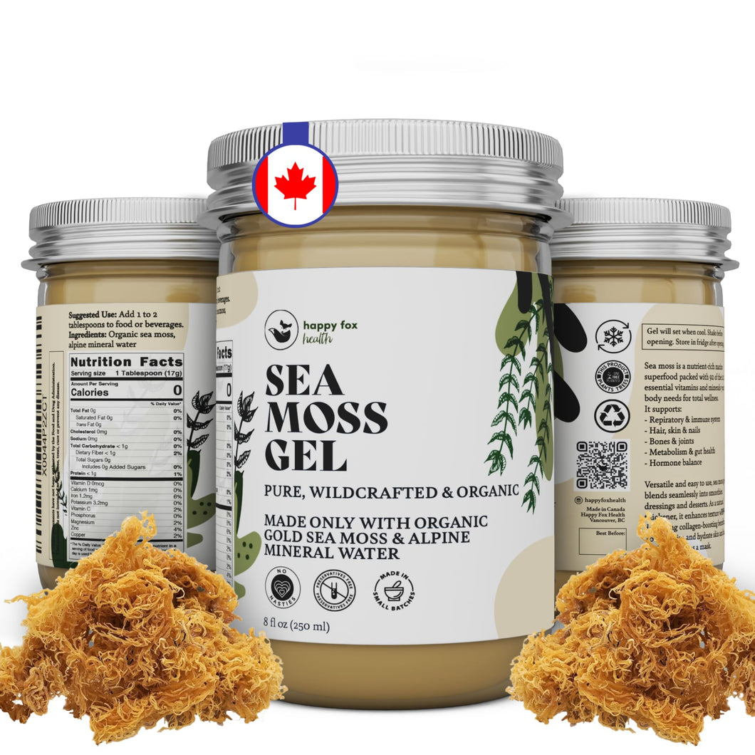 HAPPY FOX Organic Sea Moss Gel Made from Real Seamoss & Alpine Mineral Water. Pure Wildcrafted Sea Moss, Small Batch Made & Approved by Dr Sebi Sea Moss Gel. Shelf Stable, 8 fl oz.