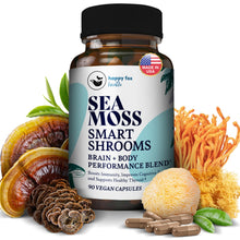Load image into Gallery viewer, HAPPY FOX Irish Sea Moss Capsules &amp; Mushroom Complex - Organic Seamoss with Adaptogens for Brain Health, 1500mg, 90 Vegan Capsules, Organic Mushroom Supplement
